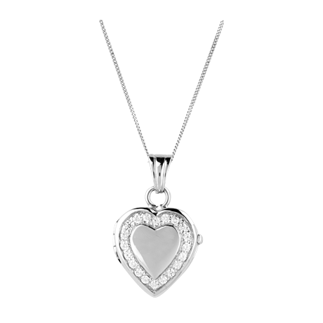 9ct Gold Cubic Zirconia Heart Locket and Chain