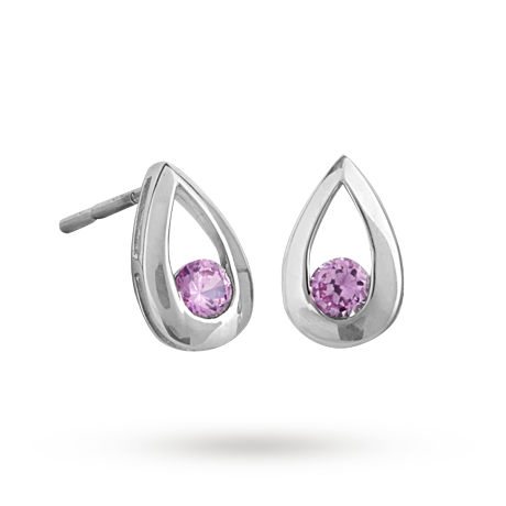 Unbranded 9ct White Gold, Pink Cubic Zirconia Set, Stud
