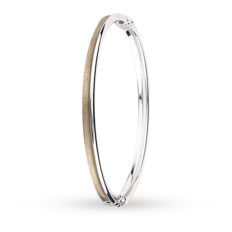 Goldsmiths 9ct 2 Colour Gold Plain Inset Bangle