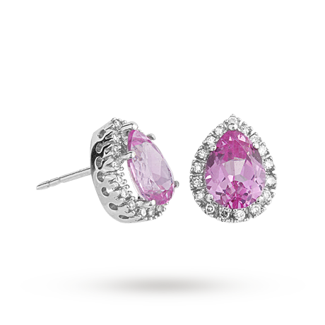 Goldsmiths 9ct Gold Pink Sapphire and Diamond Earrings