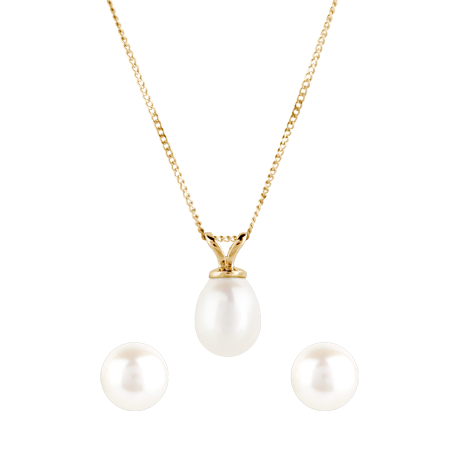 Goldsmiths 9ct Gold Freshwater Pearl Pendant and Earring Set