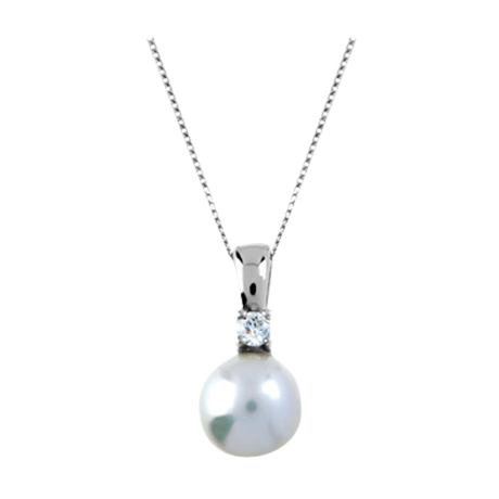 For Her - 9ct white gold pearl and diamond pendant