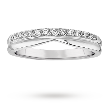 Ladies diamond set shaped wedding ring in 18 carat white gold