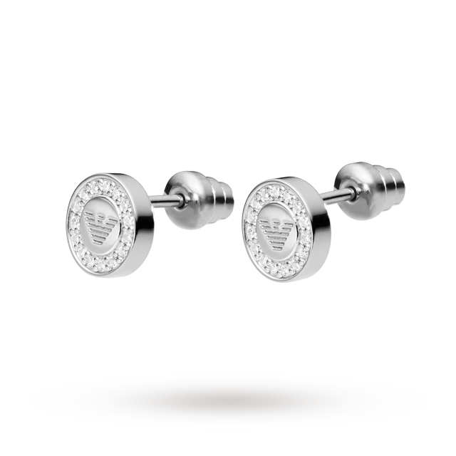 Emporio Armani Ladies Signature Glitz Silver Stud Earrings Earrings