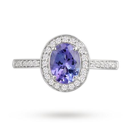 Oval tanzanite and diamond ring in 9 carat white gold